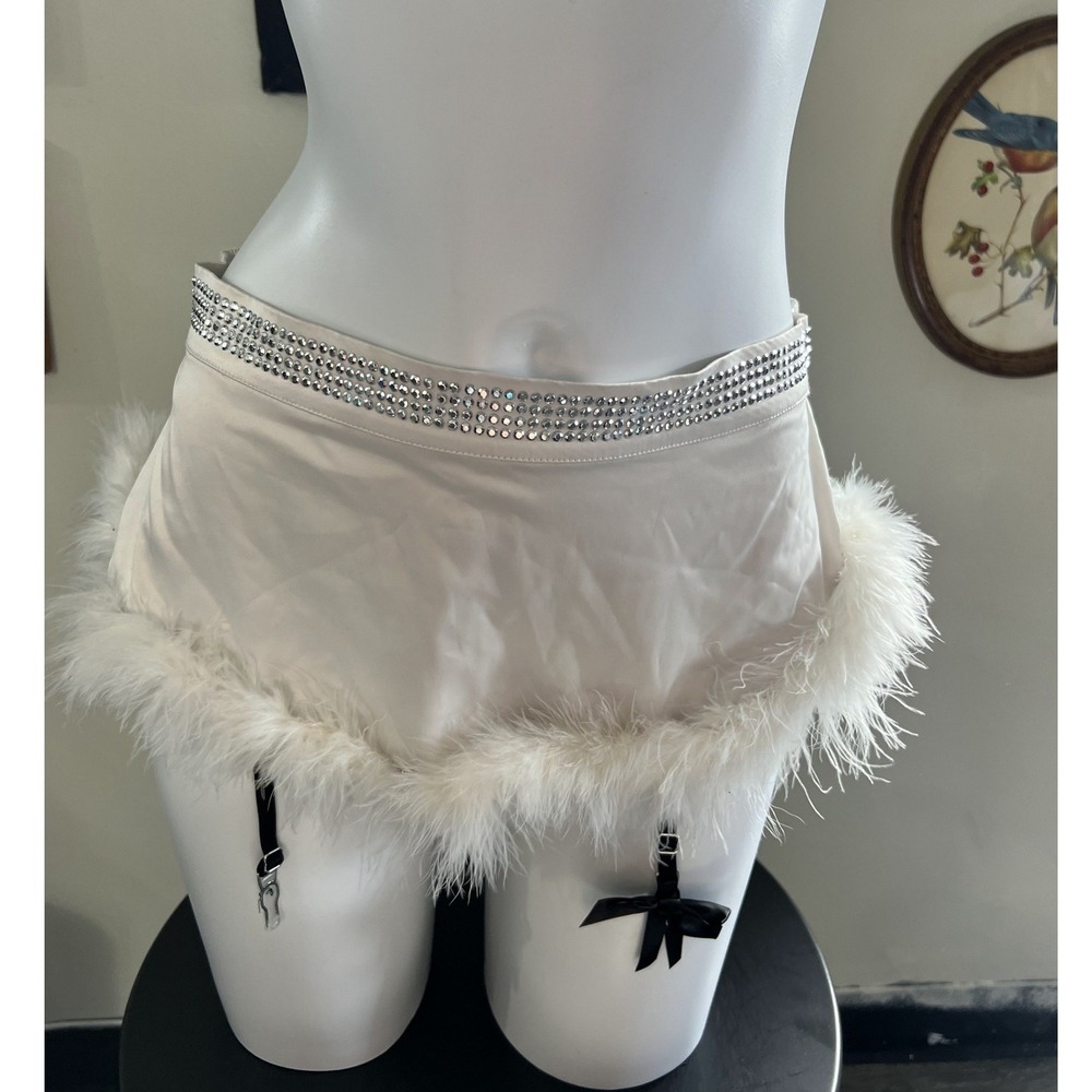 Victoria's Secret Vintage Rhinestone and Feather Trim Satin Shorts Size Small